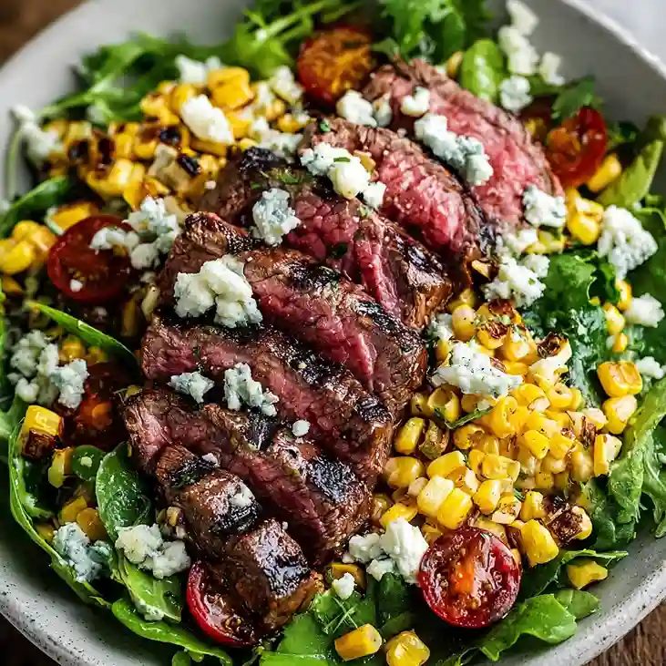 Balsamic Steak Gorgonzola Salad with Grilled Corn Delight