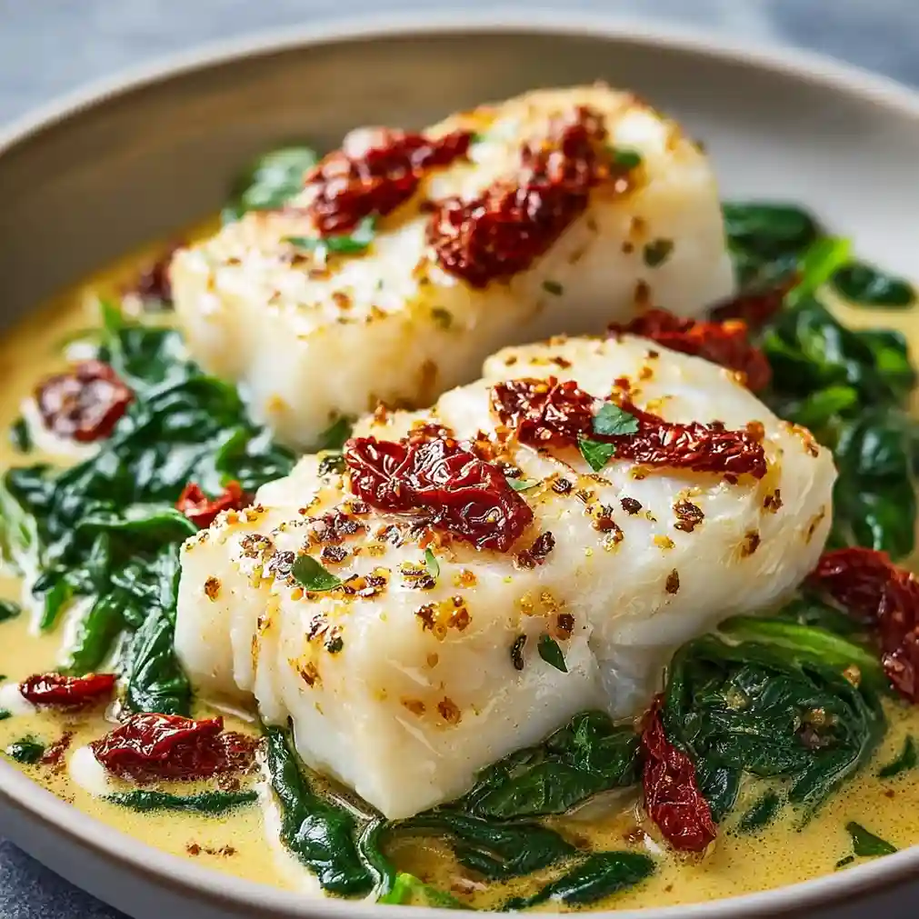 Creamy Keto Tuscan Cod with Spinach and Sun-Dried Tomatoes Bliss