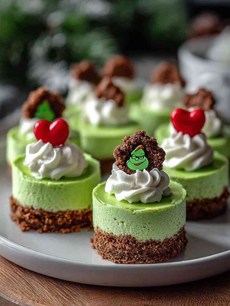 Grinch Mini Cheesecakes Recipe Easy Grinch Cheesecake Bites Homemade Grinch Themed Mini Cheesecakes Best Grinch Cheesecake...
