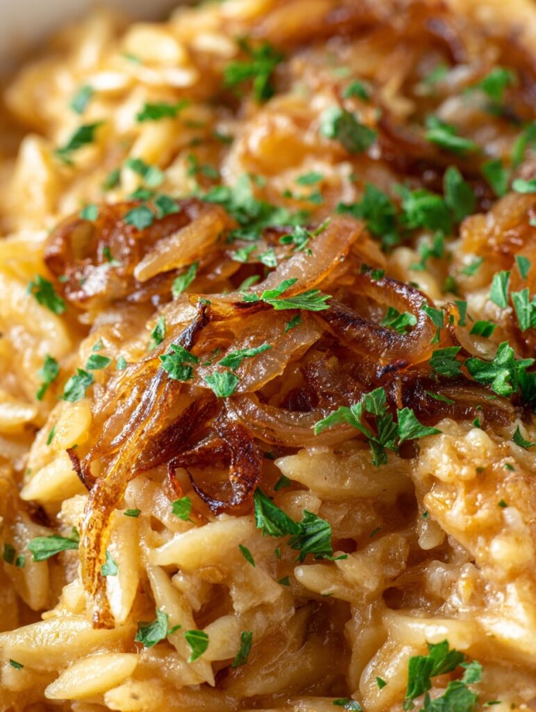 Easy French Onion Chicken Orzo Casserole Recipe Homemade French Onion Chicken Orzo Bake Best Cheese For Chicken Orzo Casse...