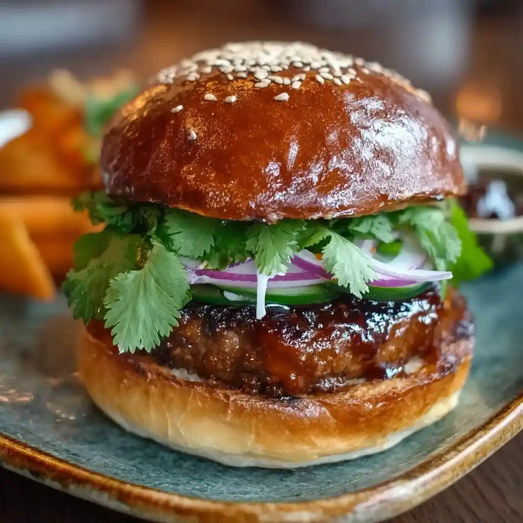 Chinese BBQ Lamb Burger with Cilantro