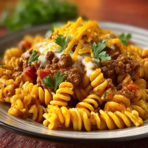 Creamy Mozzarella Rotini with Spicy Cajun Beef and Velveeta Sauce