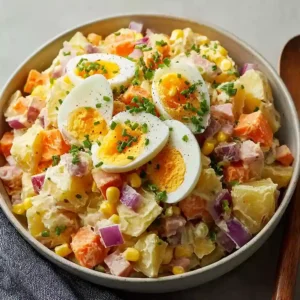 Creamy Korean Potato Salad with Ham and Boiled Egg Slices