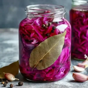 Traditional Russian Pickled Cabbage with Beets and Garlic