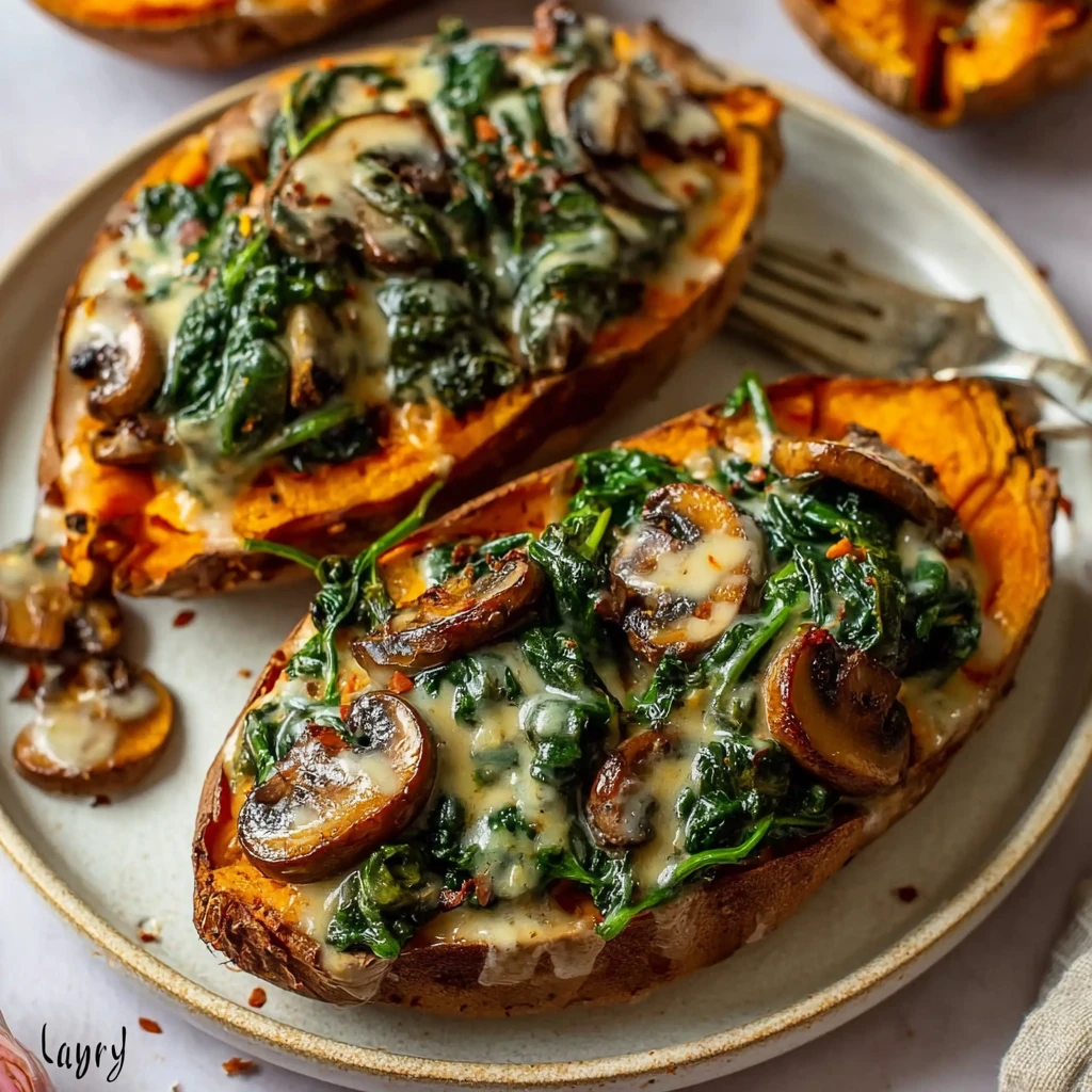Cream Mushroom Spinach Stuffed Sweet Potato Recipe Easy Creamy Mushroom Stuffed Sweet Potatoes Vegan Spinach And Mushroom ...
