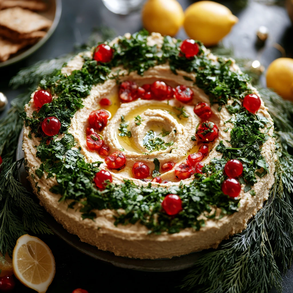 This Christmas Hummus Wreath Recipe Easy Christmas Hummus Wreath Appetizer Make Festive Hummus Wreath DIY Christmas Hummus...