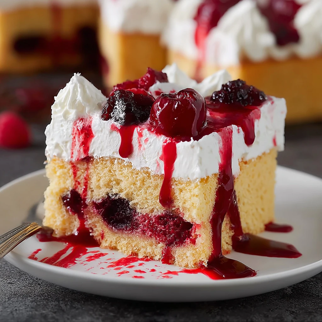 Vampire Poke Cake With Cherry ‘Blood’ Sauce For Spooky Fun Vampire Poke Cake Cherry Blood Sauce Spooky
