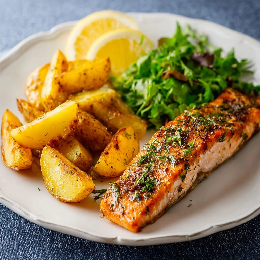 Air Fryer Lemon Salmon with Honey New Potatoes
