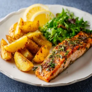 Air Fryer Lemon Salmon with Honey New Potatoes