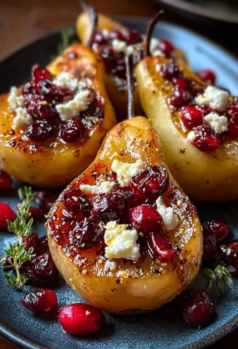Baked Pears With Feta And Honey Recipe Honey Cranberry Baked Pears Savory Sweet Pear Feta Bake Gourmet Baked Pear With Fet...