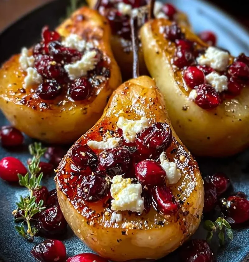 Baked Pears With Feta And Honey Recipe Honey Cranberry Baked Pears Savory Sweet Pear Feta Bake Gourmet Baked Pear With Fet...