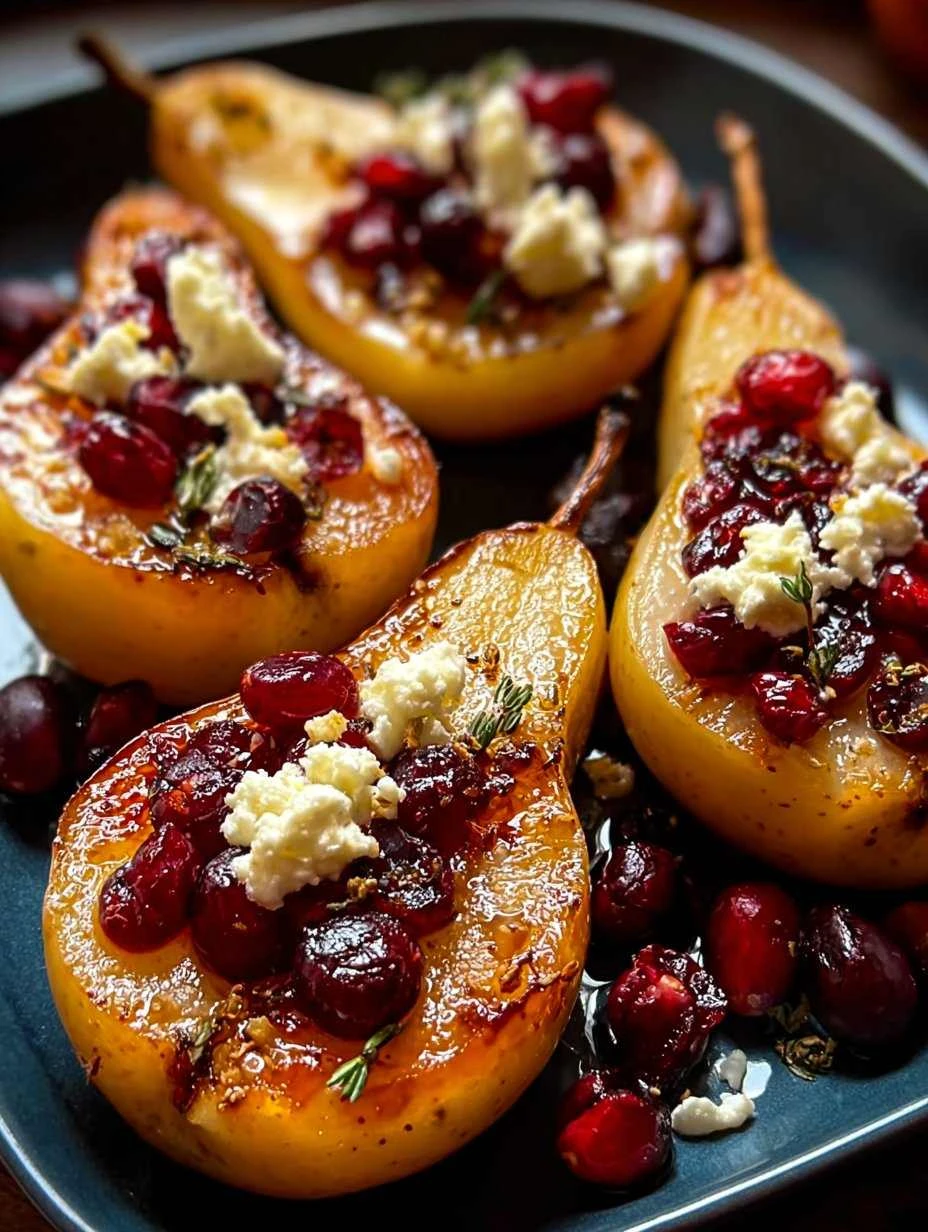Baked Pears With Feta And Honey Recipe Honey Cranberry Baked Pears Savory Sweet Pear Feta Bake Gourmet Baked Pear With Fet...