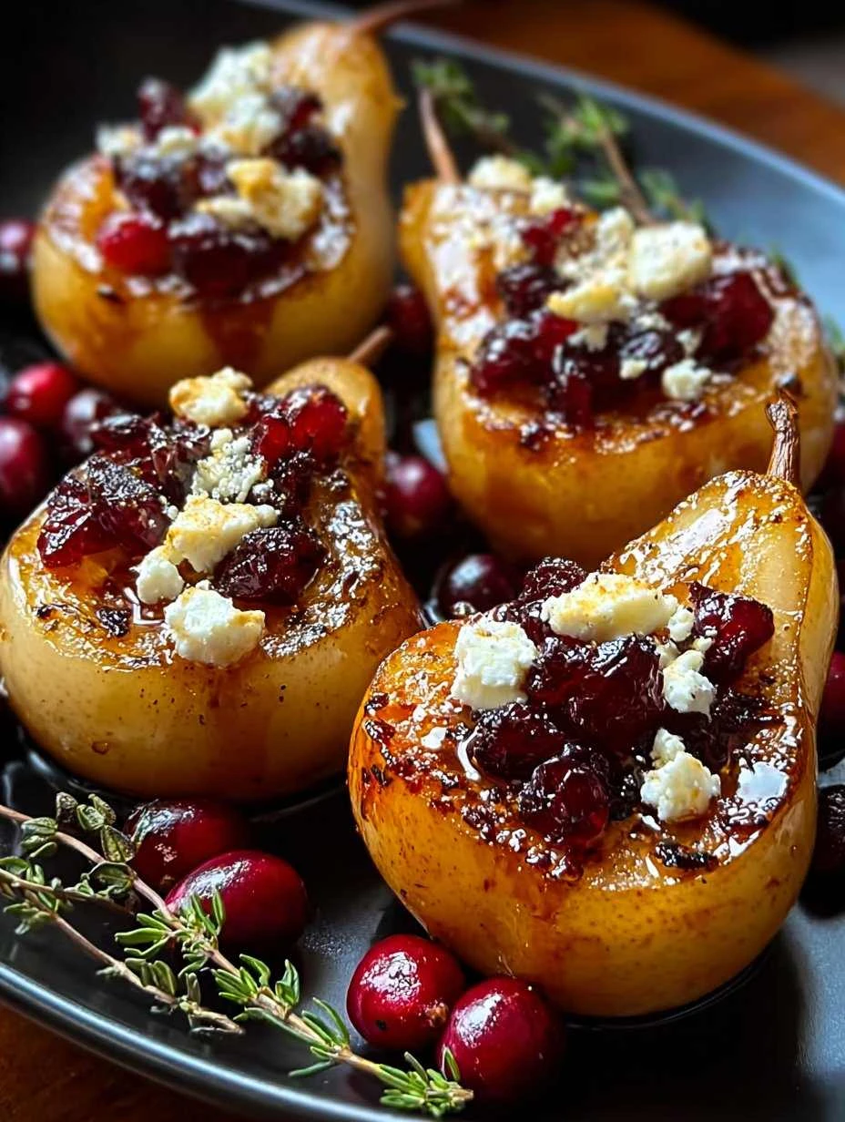 Baked Pears With Feta And Honey Recipe Honey Cranberry Baked Pears Savory Sweet Pear Feta Bake Gourmet Baked Pear With Fet...