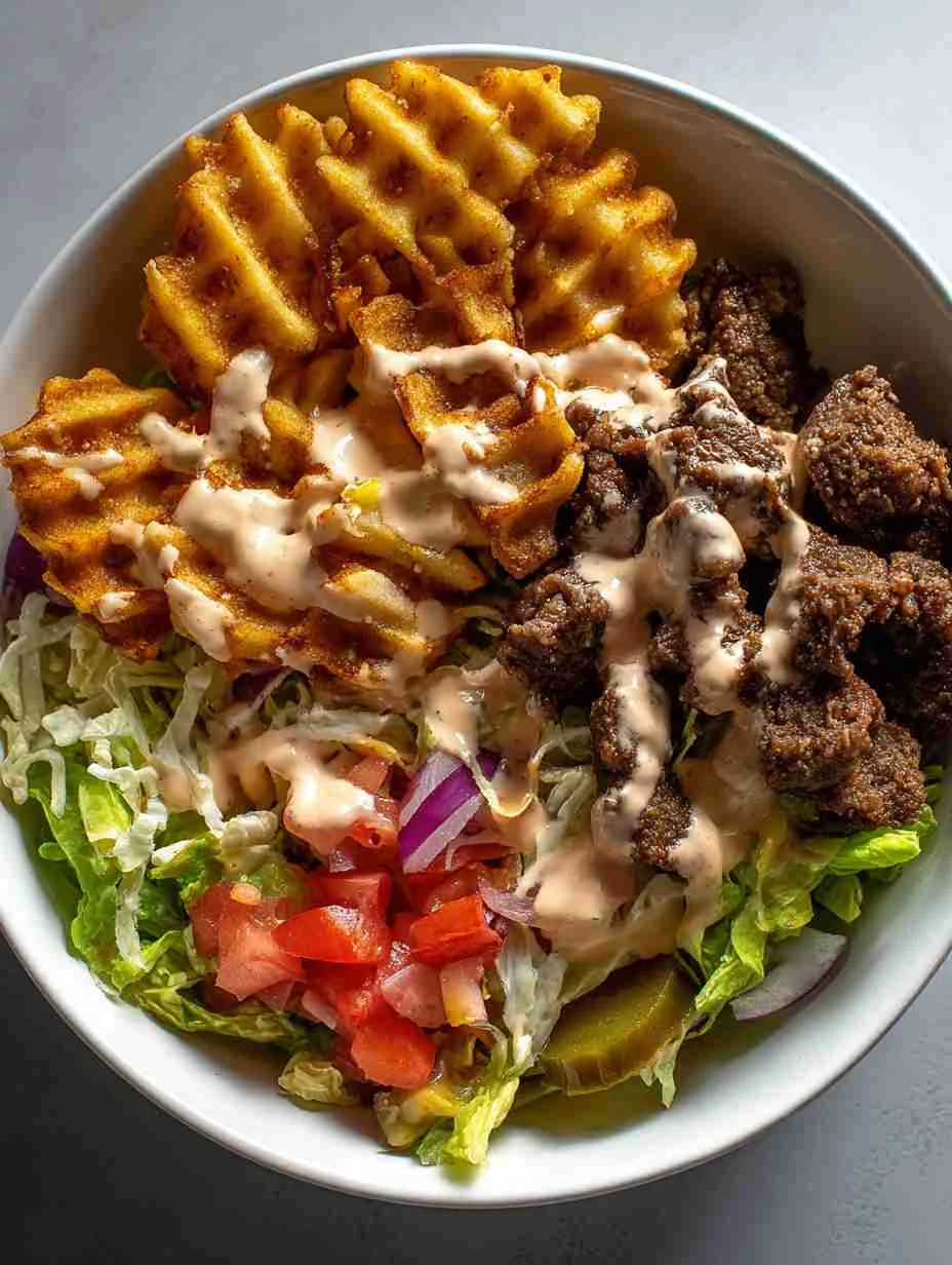 Burger Bowls With House Sauce Recipe Homemade Ranch Fries And Burger Bowl Low Carb Burger Bowl With Ranch Fries Gluten-fre...
