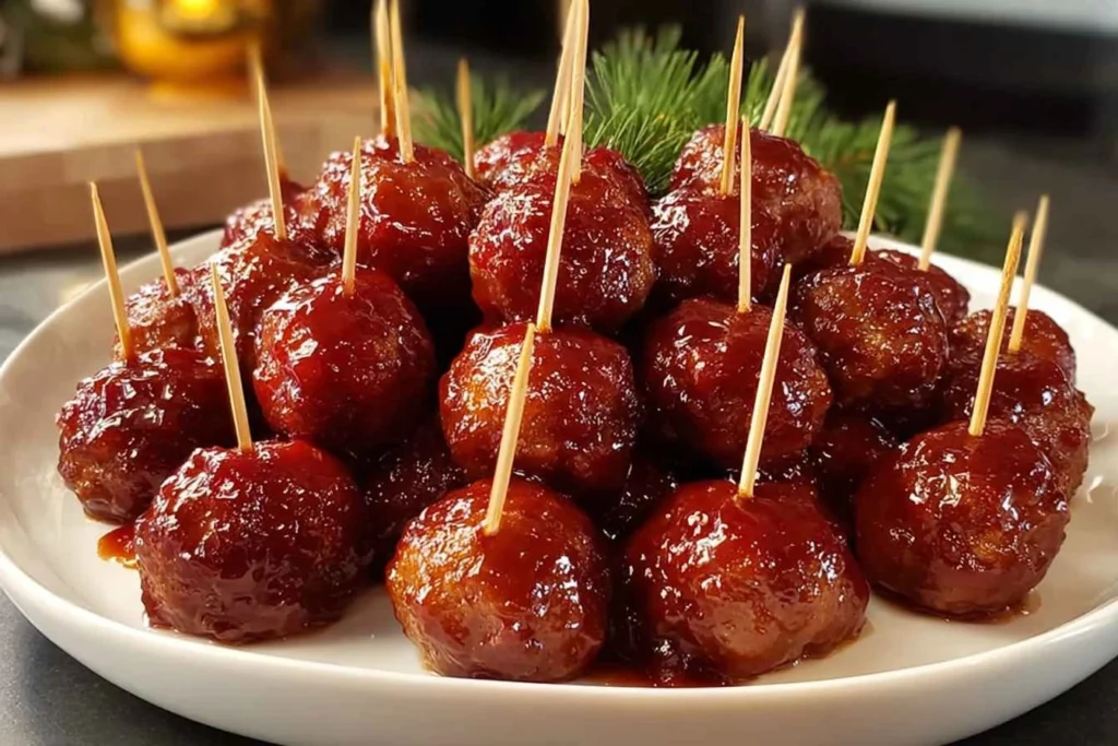 Cranberry BBQ Meatballs on Toothpicks: A Sweet & Savory Christmas Appetizer Hit