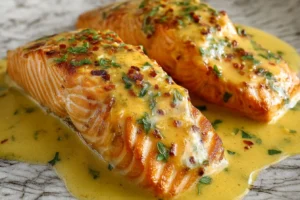 Creamy Coconut Curry Salmon with Garlic Butter