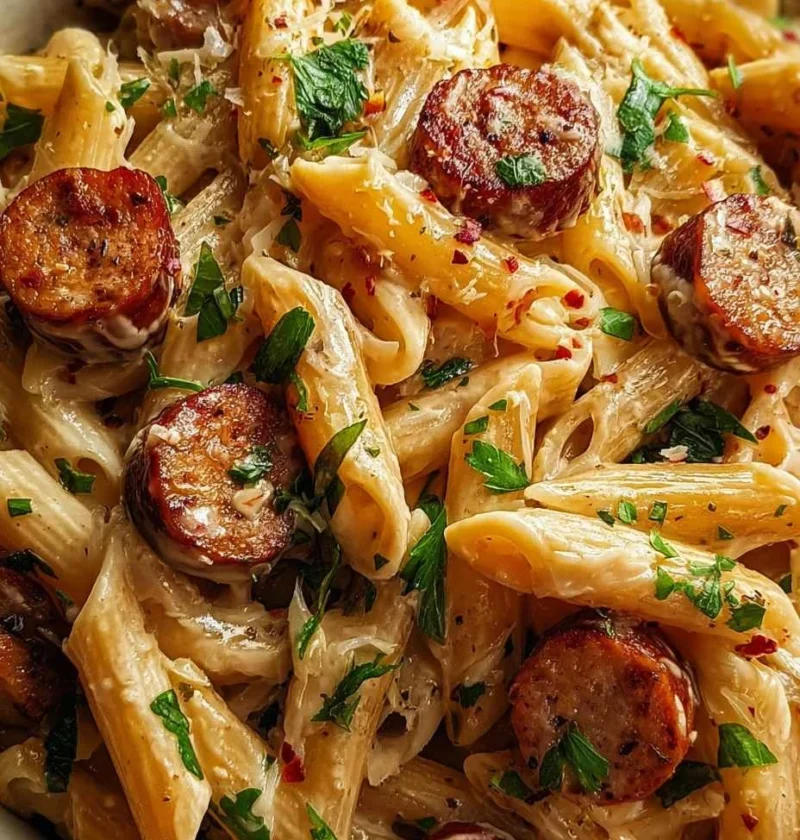 Easy Creamy Cajun Beef Sausage Pasta Recipe Quick Cajun Beef Sausage Pasta Dinner Weeknight Creamy Beef Sausage Pasta How ...