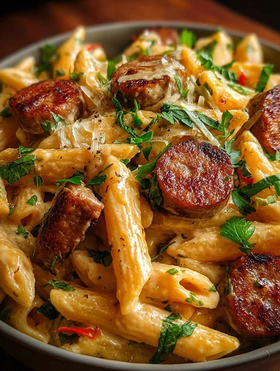 Easy Creamy Cajun Beef Sausage Pasta Recipe Quick Cajun Beef Sausage Pasta Dinner Weeknight Creamy Beef Sausage Pasta How ...