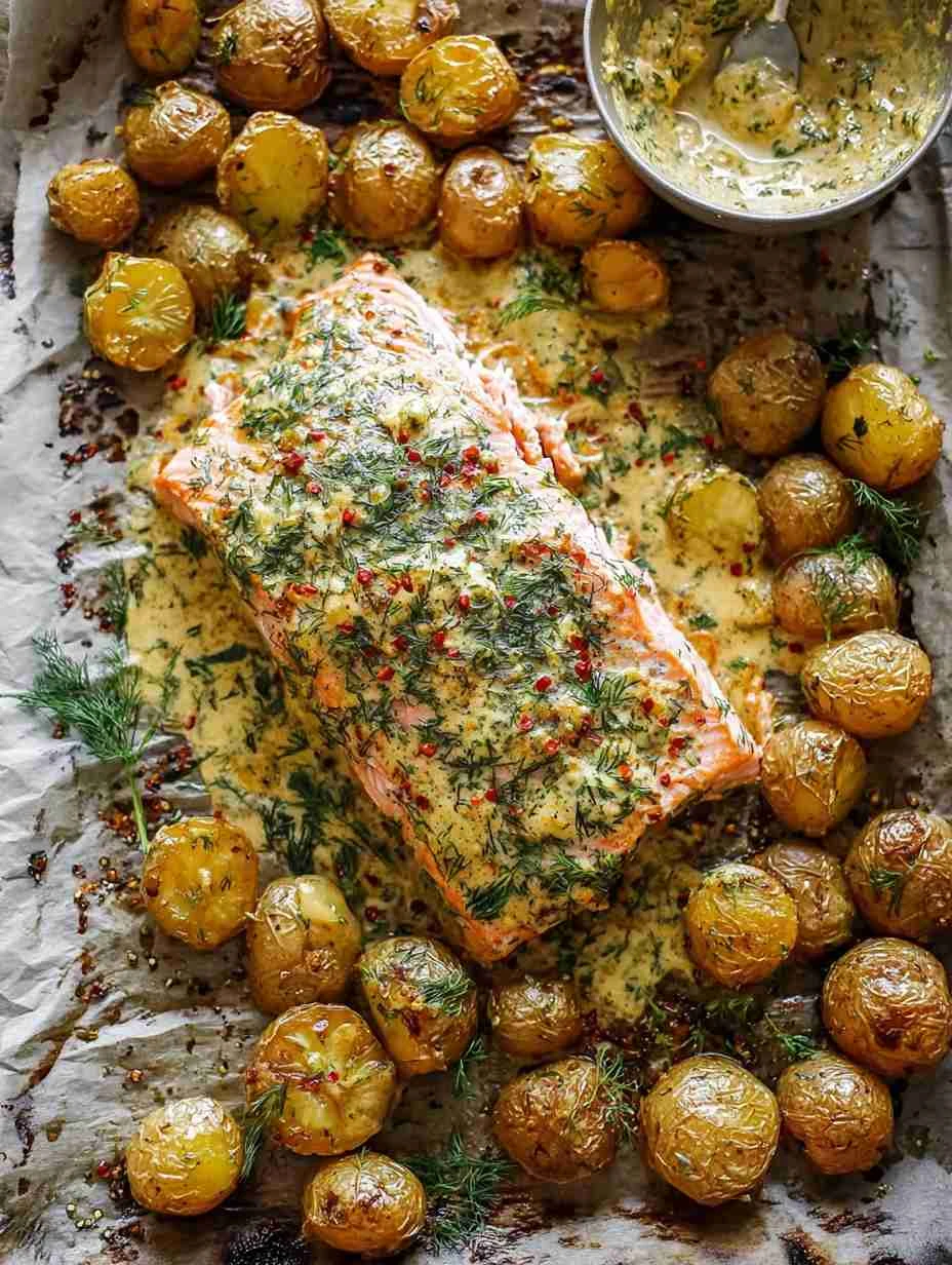 Easy Sheet Pan Salmon With Dill Potatoes Recipe Sheet Pan Salmon Dill Potatoes Dinner Ideas Best Salmon Sheet Pan Meal Wit...