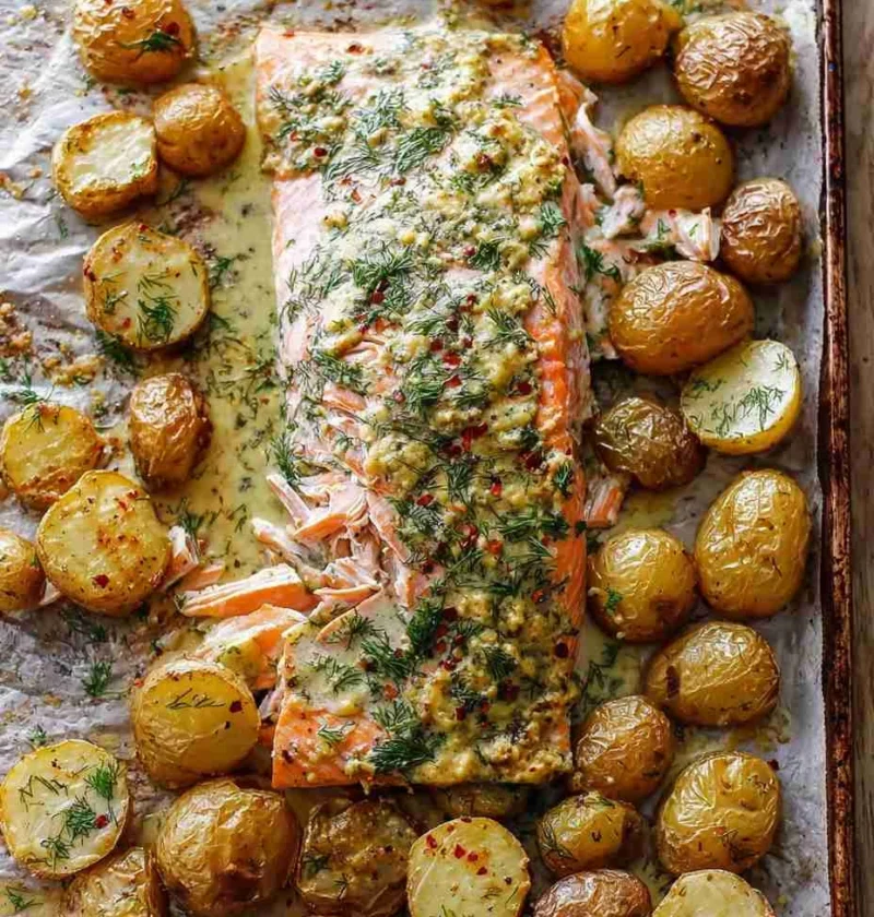 Easy Sheet Pan Salmon With Dill Potatoes Recipe Sheet Pan Salmon Dill Potatoes Dinner Ideas Best Salmon Sheet Pan Meal Wit...