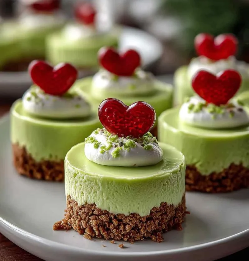 Grinch Mini Cheesecakes Recipe Easy Grinch Cheesecake Bites Homemade Grinch Themed Mini Cheesecakes Best Grinch Cheesecake...