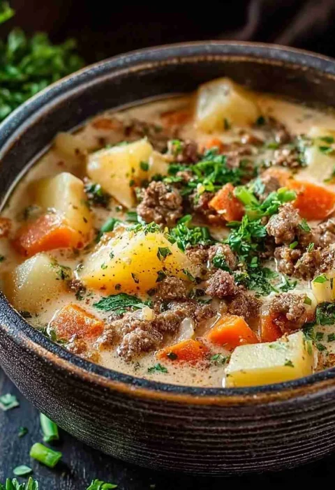 Hearty Crockpot Hamburger Soup Recipe Creamy Potato Hamburger Crockpot Soup Best Crockpot Hamburger Potato Soup Easy Cream...