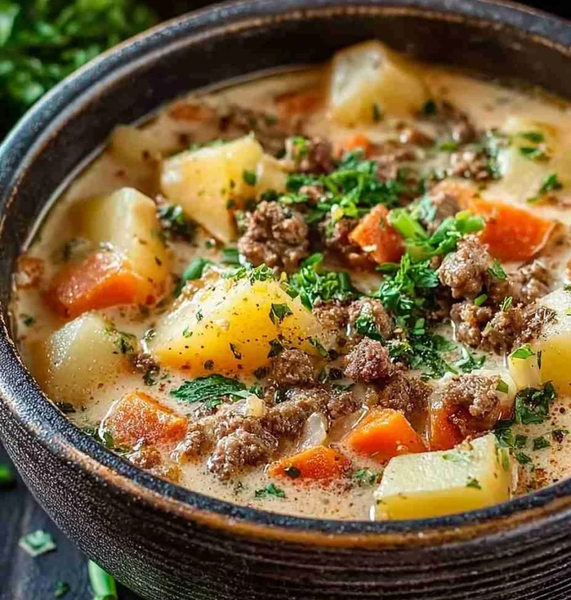 Hearty Crockpot Hamburger Soup Recipe Creamy Potato Hamburger Crockpot Soup Best Crockpot Hamburger Potato Soup Easy Cream...