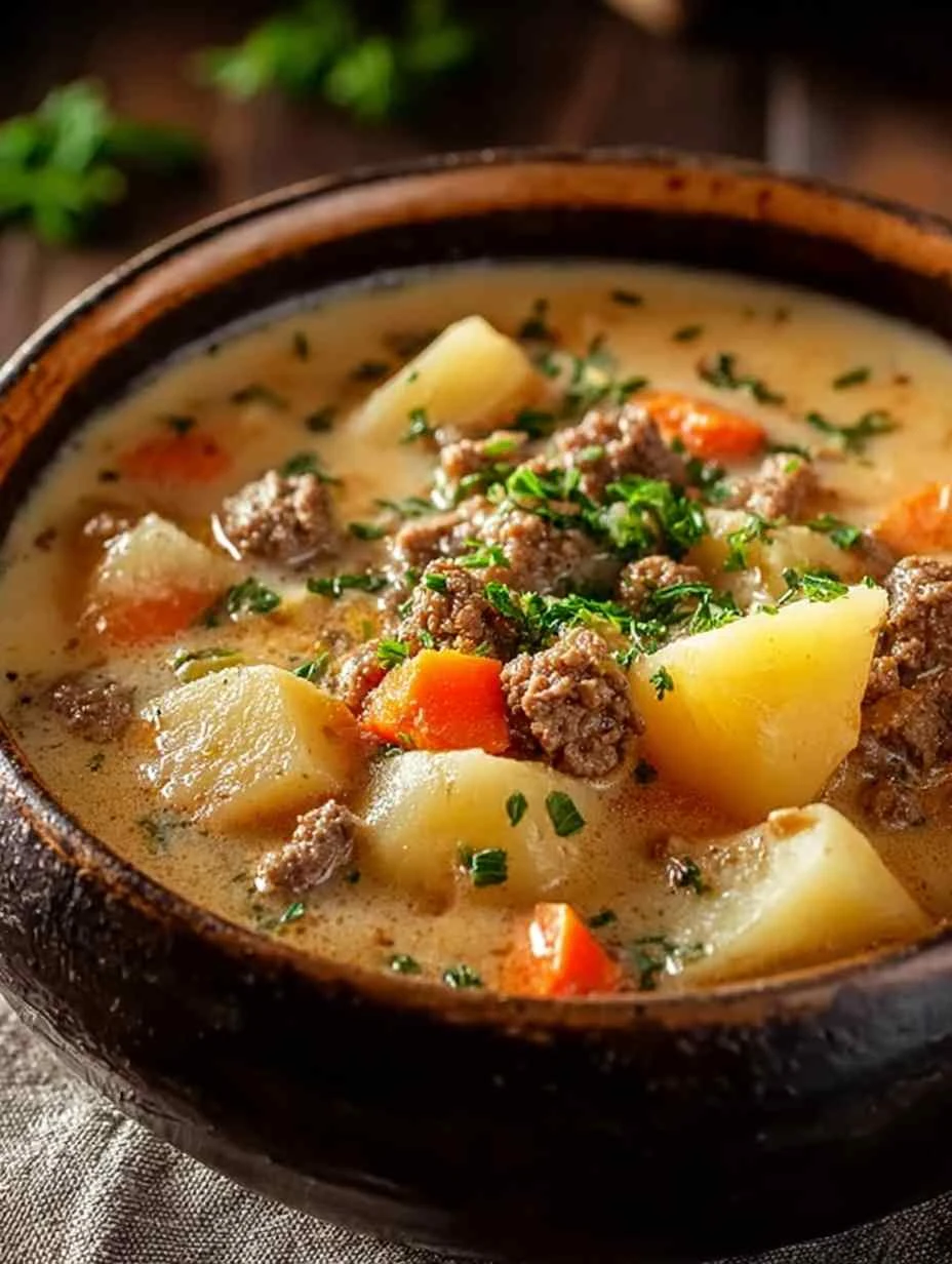 Hearty Crockpot Hamburger Soup Recipe Creamy Potato Hamburger Crockpot Soup Best Crockpot Hamburger Potato Soup Easy Cream...