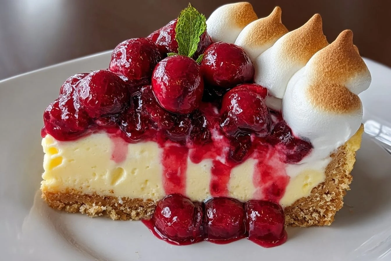 Heavenly Lemon Raspberry Meringue Cheesecake – Creamy & Fruity Dessert