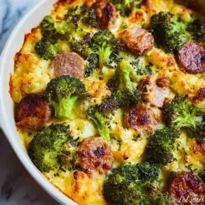 Keto Broccoli and Cauliflower Au Gratin with Sausage