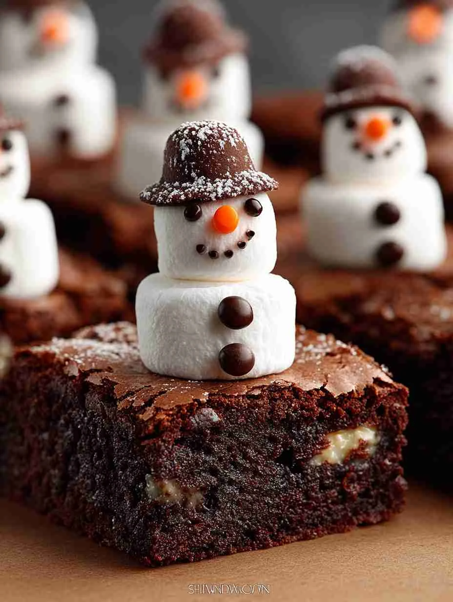 Melting Snowman Brownie Squares Recipe Easy Melting Snowman Brownies Holiday Snowman Brownie Treats DIY Snowman Brownie Sq...