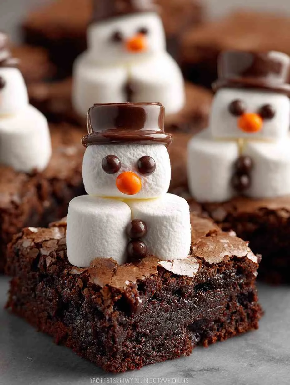 Melting Snowman Brownie Squares Recipe Easy Melting Snowman Brownies Holiday Snowman Brownie Treats DIY Snowman Brownie Sq...