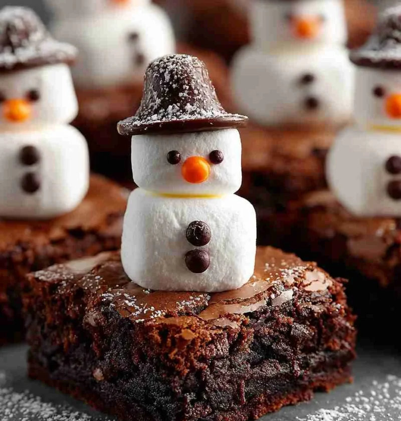 Melting Snowman Brownie Squares Recipe Easy Melting Snowman Brownies Holiday Snowman Brownie Treats DIY Snowman Brownie Sq...