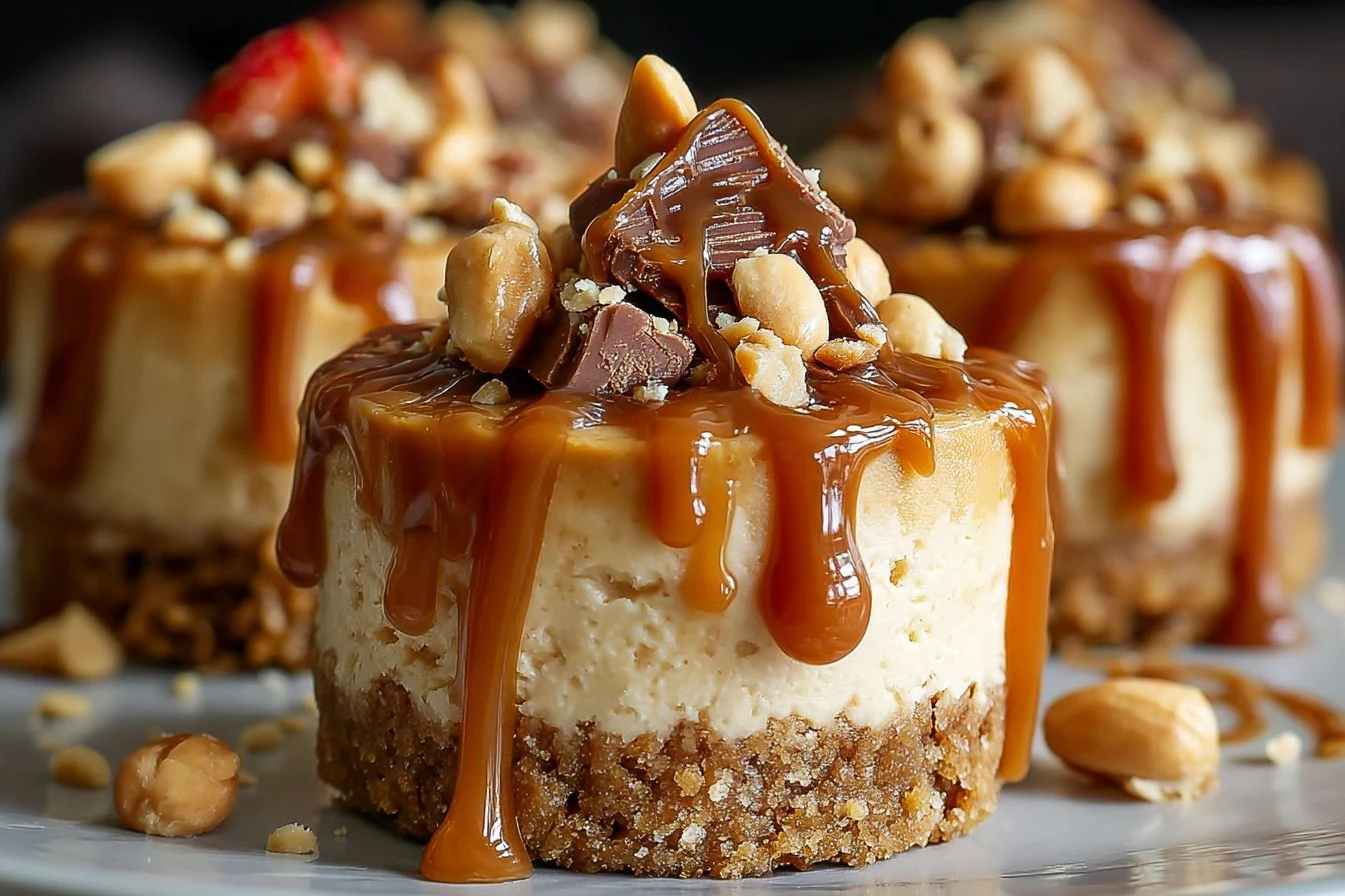 Peanut Butter Caramel Mini Cheesecakes