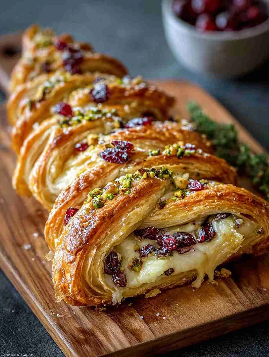Pistachio Cranberry Brie Swirl Christmas Tree