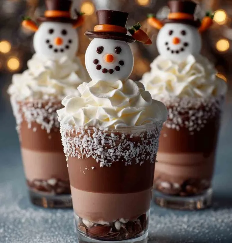 Snowman Hot Chocolate Parfait Recipe Easy Snowman Hot Chocolate Parfaits DIY Holiday Chocolate Parfaits Festive Snowman De...