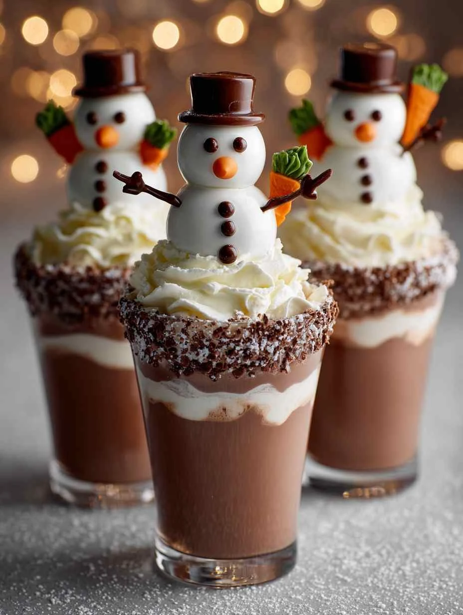 Snowman Hot Chocolate Parfait Recipe Easy Snowman Hot Chocolate Parfaits DIY Holiday Chocolate Parfaits Festive Snowman De...