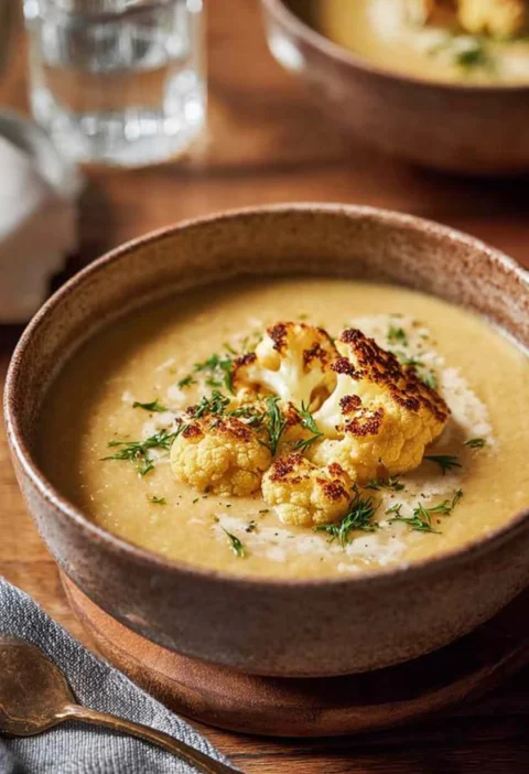 Best Creamy Roasted Cauliflower Soup Recipe Easy Roasted Cauliflower Soup Vegan Low Carb Creamy Cauliflower Soup Gluten Fr...