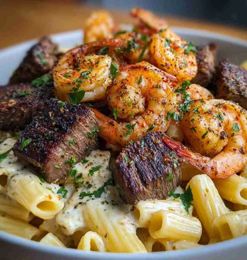 Blackened Steak Shrimp Alfredo