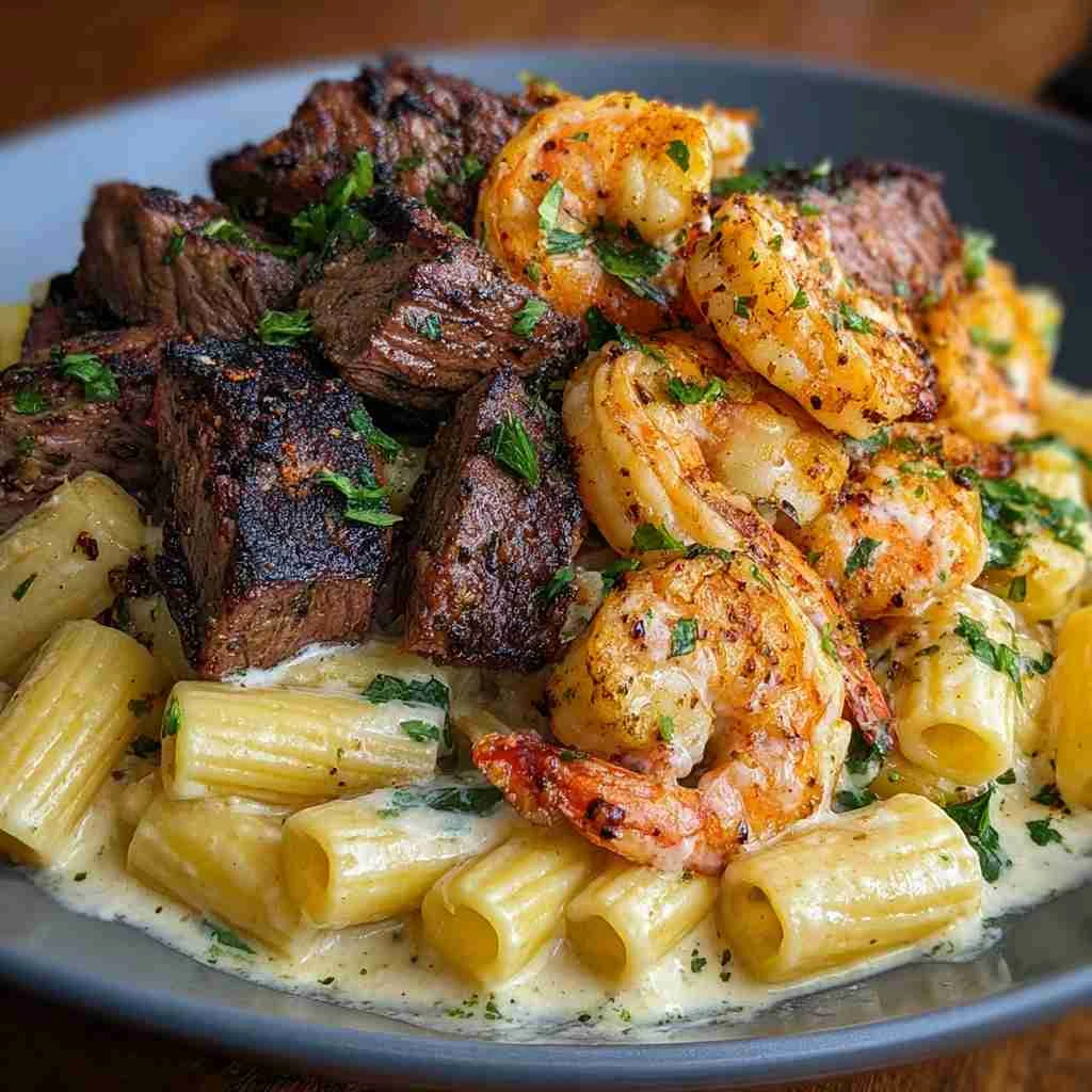 Blackened Steak Shrimp Alfredo