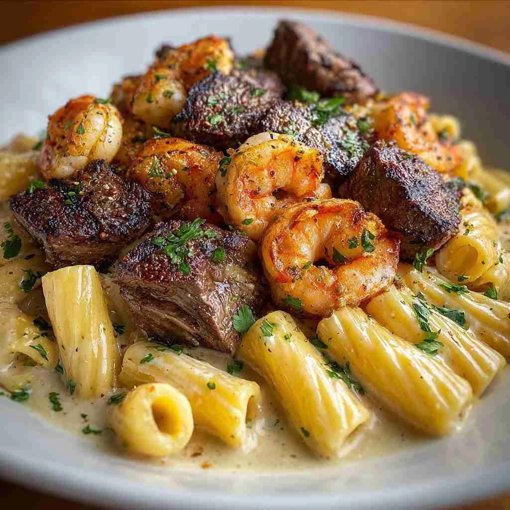Blackened Steak Shrimp Alfredo