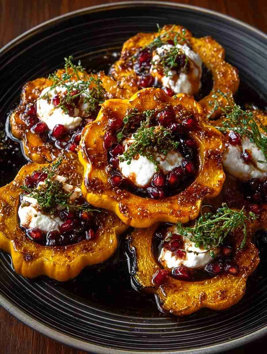 Caramelized Delicata Squash Recipe Burrata With Hot Honey Glaze Roasted Delicata Squash With Burrata Hot Honey Cranberry G...