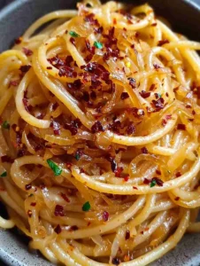 Caramelized Onion Pasta with Chilli Oil