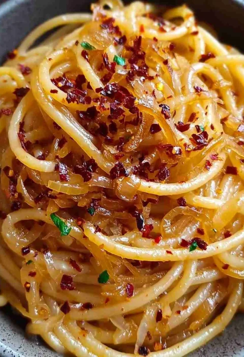 Caramelized Onion Pasta Recipe With Chili Oil Spicy Caramelized Onion Pasta Dish Easy Caramelized Onion And Chili Oil Past...