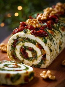 Cheese Log with Pesto and Sun-dried Tomatoes
