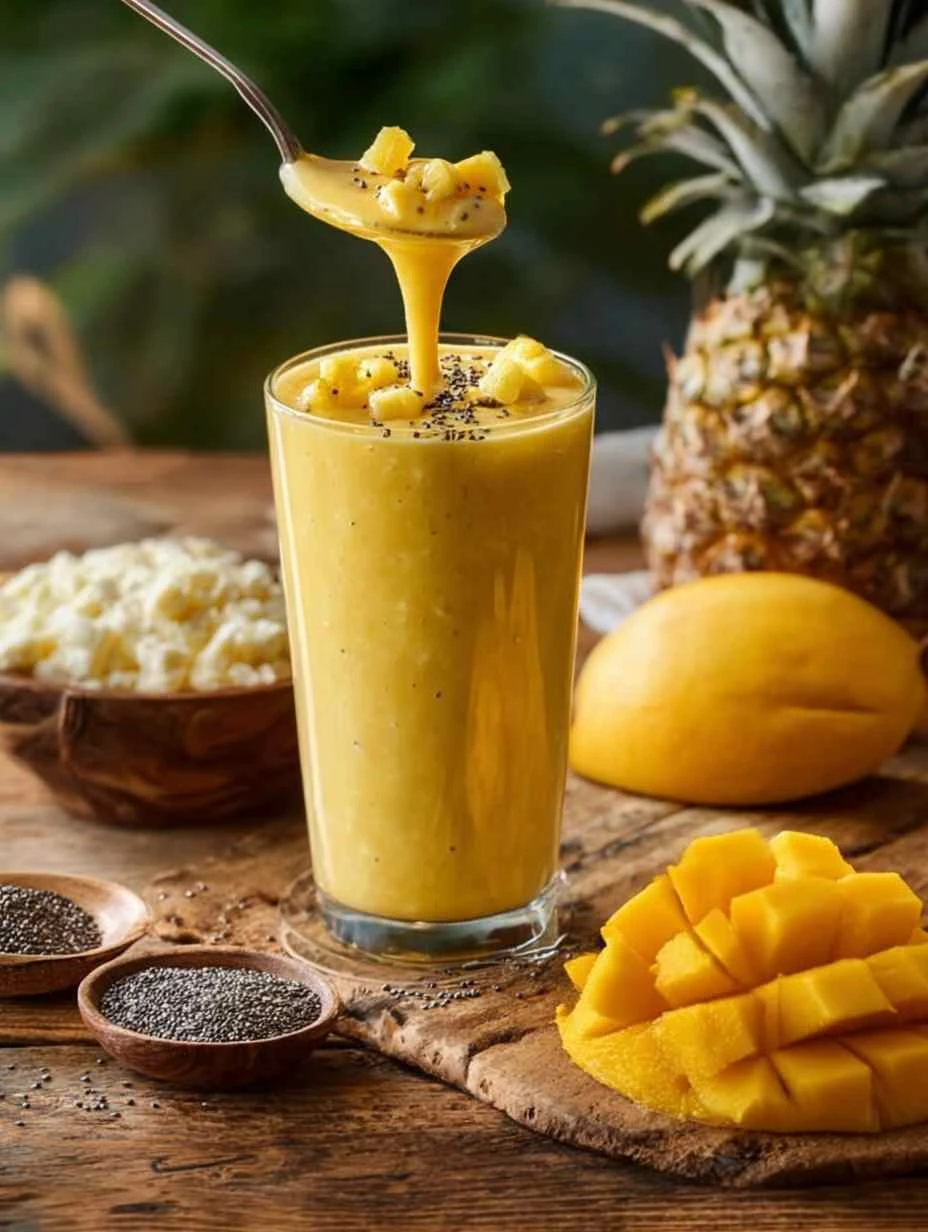 Creamy Mango & Pineapple Smoothie With Cottage Cheese Creamy Mango Pineapple Smoothie Cottage Cheese