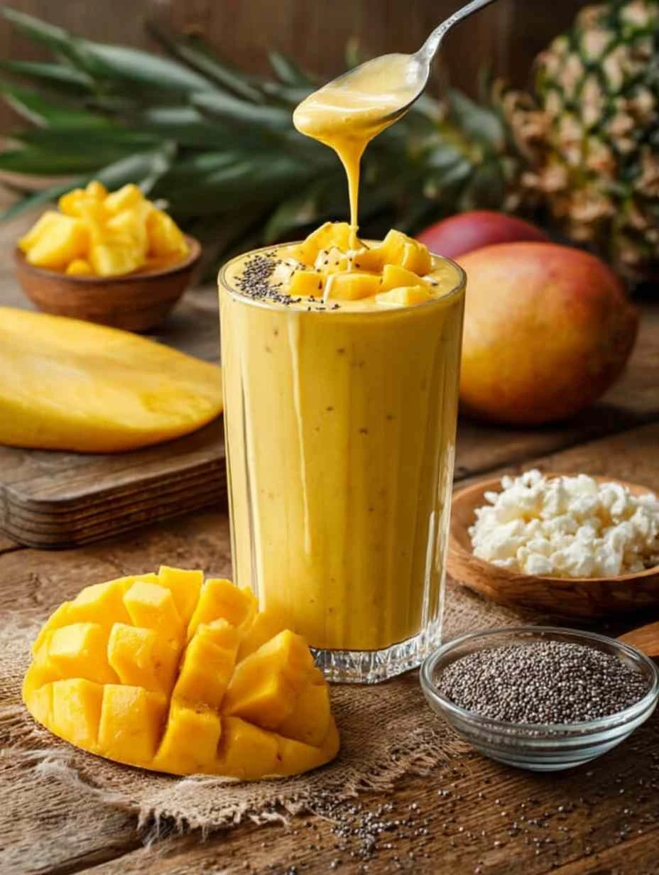 Creamy Mango & Pineapple Smoothie with Cottage Cheese