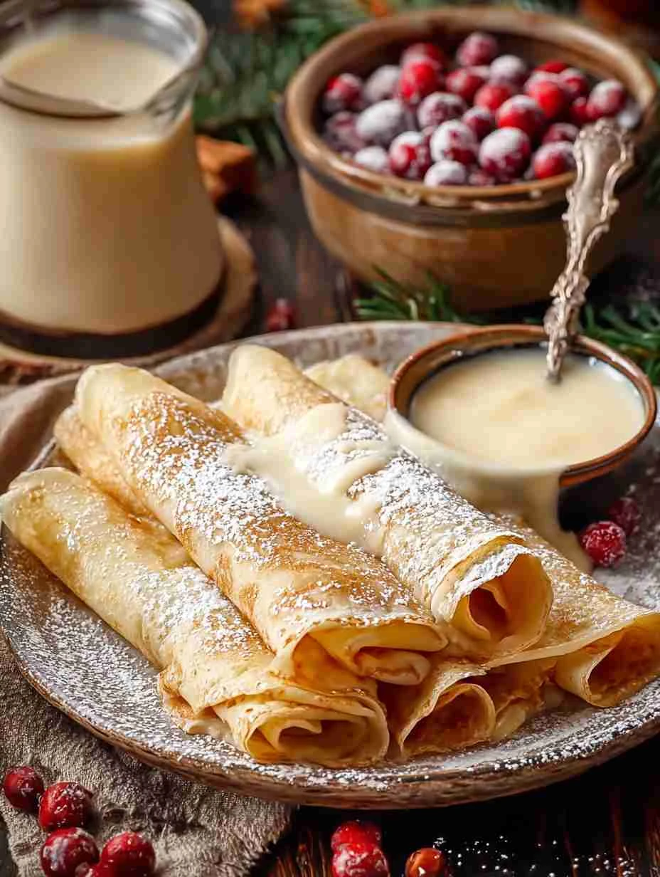 Decadent Eggnog Crepes Recipe Homemade Eggnog Crepes Idea Eggnog Sauce For Crepes Eggnog Dessert Crepes Guide Luxury Eggno...