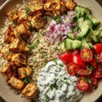 Crispy Chicken with Garlic Creamed Spinach, Herb Potatoes & Steamed Rice Bowl