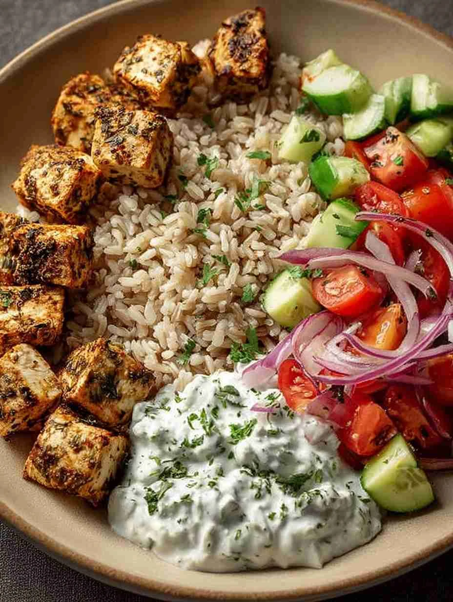 Greek-style Chicken Rice Bowl Recipe Healthy Greek Chicken Bowl Meal Prep Low-calorie Greek Chicken Rice Bowl Mediterranea...